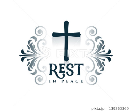 rest in peace mourning background with christian cross and floral ornaments 139263369