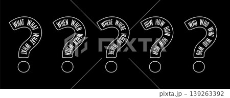 set of what when where how who quiz question mark symbol 139263392