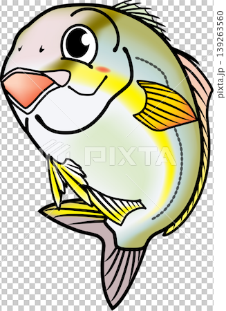 可愛的魚插圖：“琥珀魚”（日本琥珀魚），向量格式，白色背景。 139263560