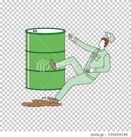 A male worker slips on oil and falls. A male worker slips on oil and falls. 139264146