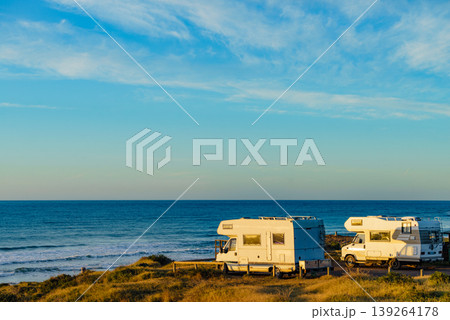 Camper rv camping on sea shore, Spain 139264178