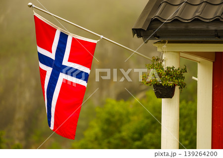 norwegian flag on green nature 139264200