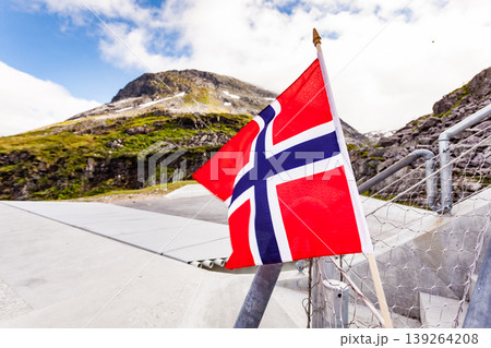 Norwegian flag on Utsikten viewpoint Norwegian flag on Utsikten viewpoint 139264208