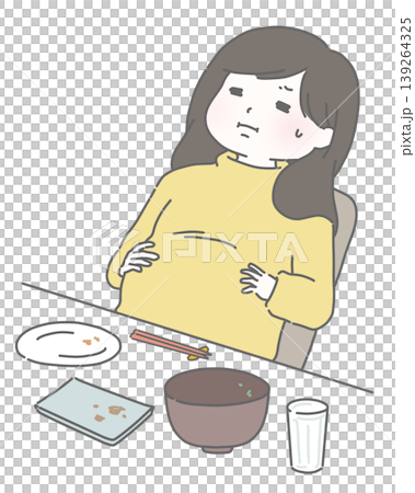食べ過ぎてお腹が苦しい女性 食べ過ぎてお腹が苦しい女性 139264325