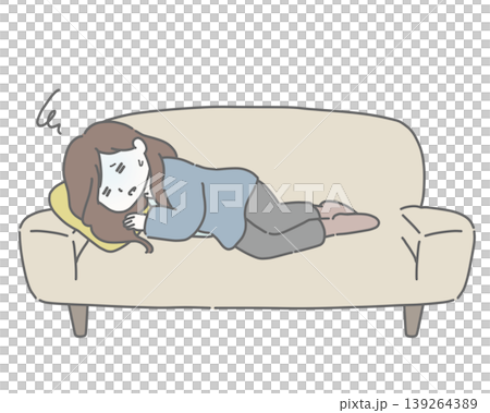 Unwell woman lying on the sofa 139264389