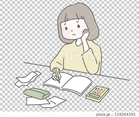 和家庭帳簿一起煩惱的家庭主婦 139264393