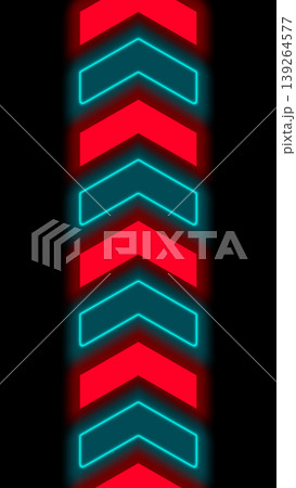 Neon chevron arrows background with glowing red and cyan electric light vertical pattern on black for futuristic technology and gaming design concept Neon chevron arrows background with glowing red and cyan electric light vertical pattern on black for futuristic technology and gaming design concept 139264577