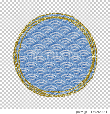 [Japanese-style Seigaiha (wave pattern) accent] Hand-embroidered illustration material 139264841