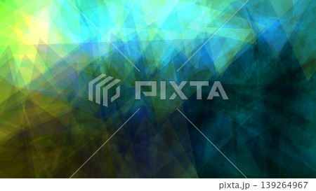 Abstract crystalline background with overlapping transparent triangles in blue, green, and yellow. Vibrant geometric mosaic for modern digital designs and tech projects. Abstract crystalline background with overlapping transparent triangles in blue, green, and yellow. Vibrant geometric mosaic for modern digital designs and tech projects. 139264967