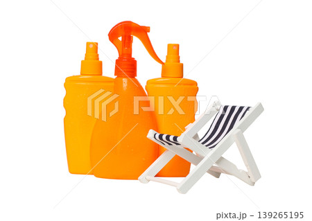 Sunblock and a small beach chair arranged, PNG Sunblock and a small beach chair arranged, PNG 139265195