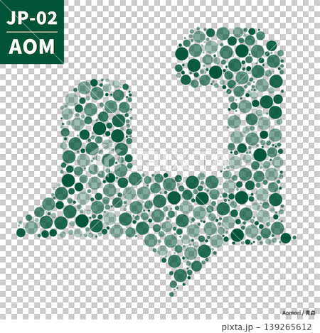 A bubble map (in the style of a prefecture code) representing the shape of Aomori Prefecture using circles. A bubble map (in the style of a prefecture code) representing the shape of Aomori Prefecture using circles. 139265612