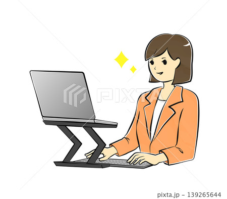 パソコンスタンドを使用して快適に作業をする若いビジネスウーマンのイラスト 139265644