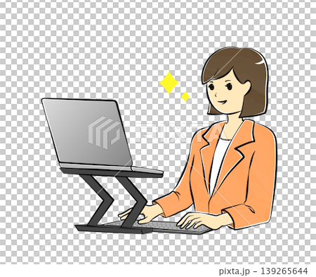 パソコンスタンドを使用して快適に作業をする若いビジネスウーマンのイラスト 139265644