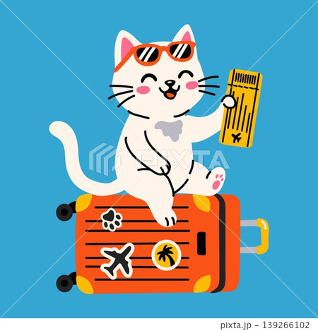 Kawaii Cat with Sunglasses and Boarding Pass Kawaii Cat with Sunglasses and Boarding Pass 139266102