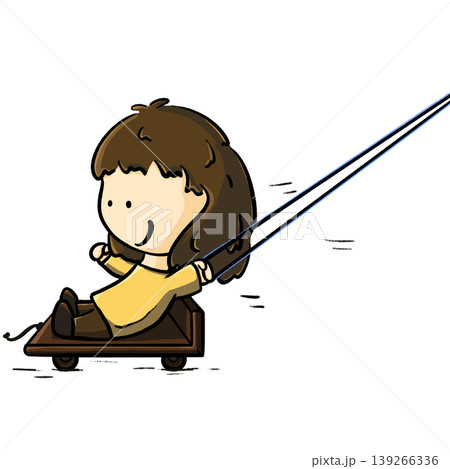 Little girl sitting on toy cart being pull by rope cartoon illustration Little girl sitting on toy cart being pull by rope cartoon illustration 139266336