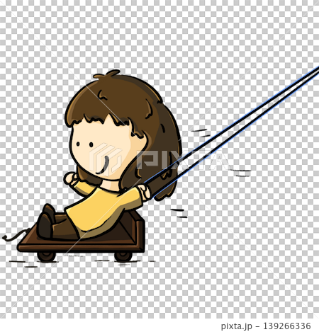Little girl sitting on toy cart being pull by rope cartoon illustration Little girl sitting on toy cart being pull by rope cartoon illustration 139266336
