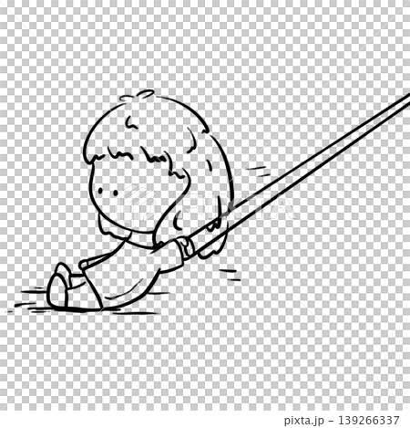 An expressionless girl is dragged away by rope outline illustration 139266337