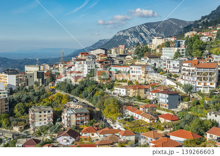Kruje old town in Albania. Streets and traditional red tiled roofs cityscape on the mountains. Kruje old town in Albania. Streets and traditional red tiled roofs cityscape on the mountains. 139266603