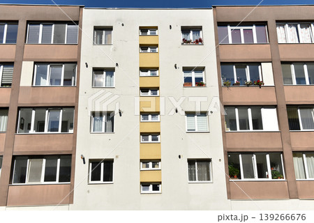Typical facade of concrete panel building. Post Soviet flat of blocks Typical facade of concrete panel building. Post Soviet flat of blocks 139266676