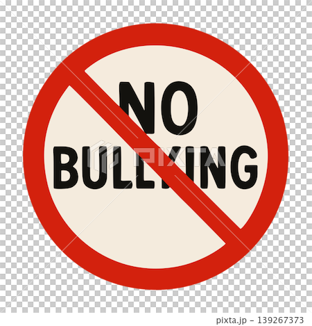 Red Prohibition Circle with Text NO BULLYING Inside on a Beige Background Red Prohibition Circle with Text NO BULLYING Inside on a Beige Background 139267373