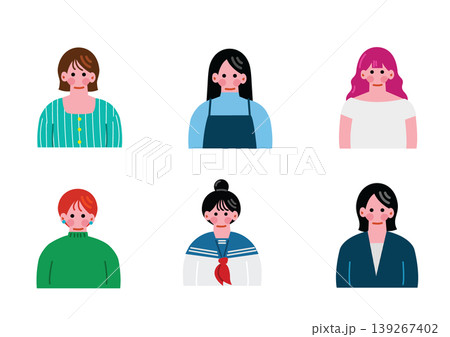 様々な女性のイラストセット 上半身 様々な女性のイラストセット 上半身 139267402