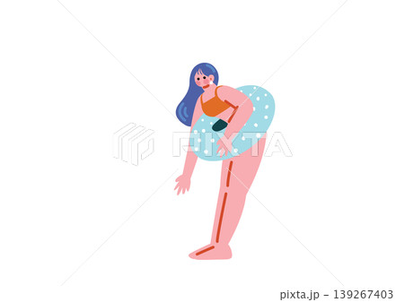 水着で浮き輪を持つ女性のイラスト 139267403