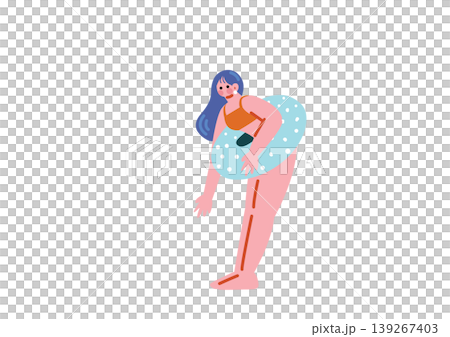 水着で浮き輪を持つ女性のイラスト 139267403