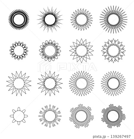 イラスト素材:太陽アイコンセット02 モノクロ_アイコン_飾り_あしらい イラスト素材:太陽アイコンセット02 モノクロ_アイコン_飾り_あしらい 139267497