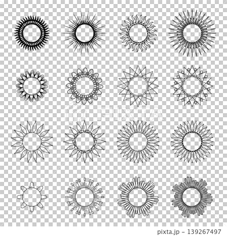 イラスト素材:太陽アイコンセット02 モノクロ_アイコン_飾り_あしらい イラスト素材:太陽アイコンセット02 モノクロ_アイコン_飾り_あしらい 139267497