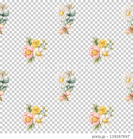 Cute Colourful Meadow Flower Seamless Pattern. Watercolor summer spring bloom floral illustration hand painted isolated on white background for nursery design fresh print fabric textile wrapping paper Cute Colourful Meadow Flower Seamless Pattern. Watercolor summer spring bloom floral illustration hand painted isolated on white background for nursery design fresh print fabric textile wrapping paper 139267697