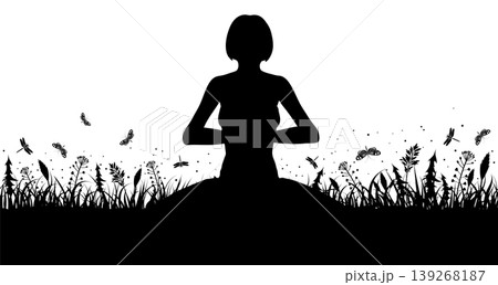Silhouette of a Girl in Yoga pose 139268187