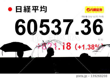 日本の東京都市景観初6万円突破・6万0537円36銭・株価/終値。半年で6万台と史上最速の大台替わり 日本の東京都市景観初6万円突破・6万0537円36銭・株価/終値。半年で6万台と史上最速の大台替わり 139268208
