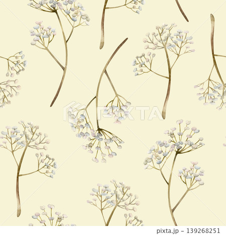 Gypsophila flowers Seamless Pattern. Baby's breath Watercolor hand drawn floral illustration isolated on light yellow background for Easter holiday spring design home textile fresh fabric print 139268251