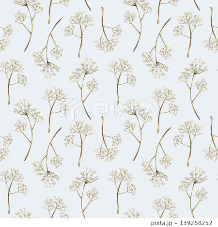 Gypsophila flowers Seamless Pattern. Baby's breath Watercolor hand drawn floral illustration isolated on light blue background for Easter holiday spring design home textile fresh fabric print 139268252