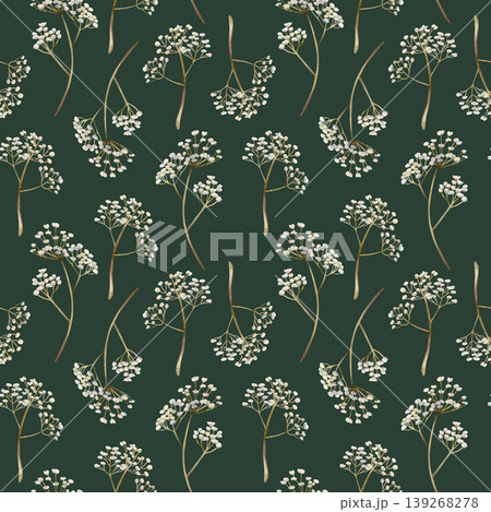 Gypsophila flowers Seamless Pattern. Baby's breath Watercolor hand drawn floral illustration isolated on green background for Easter holiday spring design home textile fresh fabric print crockery 139268278