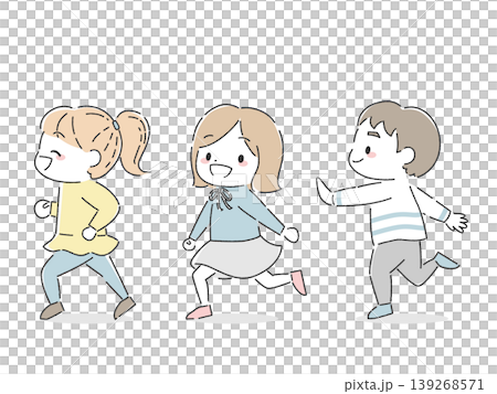 A hand-drawn style illustration of three children running energetically. 139268571