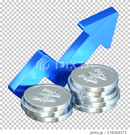3D Render of Stacked Korean Won Coins with Blue Upward Growth Arrow 139268575