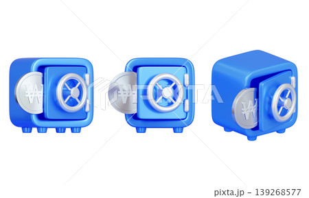 3D Render of Silver Korean Won Coins inside Blue Safe Box 3D Render of Silver Korean Won Coins inside Blue Safe Box 139268577
