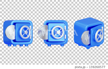 3D Render of Silver Korean Won Coins inside Blue Safe Box 139268577