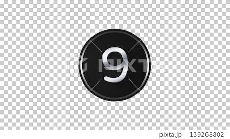 モダンな黒メダル 数字の9 [銀] ラバー質感 3Dアイコン 背景透過 139268802