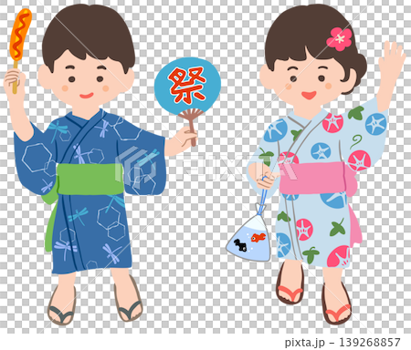 身穿浴衣的孩子們正在享受節日 身穿浴衣的孩子們正在享受節日 139268857