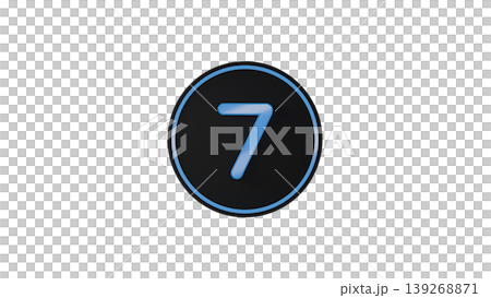 Modern black medal, number 7 [blue], rubber texture, 3D icon, transparent background. 139268871