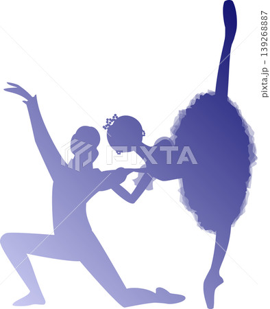バレエ パ・ド・ドゥ2人で踊るバレリーナの紺色のグラデーション バレエ パ・ド・ドゥ2人で踊るバレリーナの紺色のグラデーション 139268887