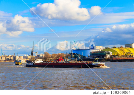 Industrial barge carrying scrap metal for recycling on the river Elbe in Hamburg, Germany Industrial barge carrying scrap metal for recycling on the river Elbe in Hamburg, Germany 139269064
