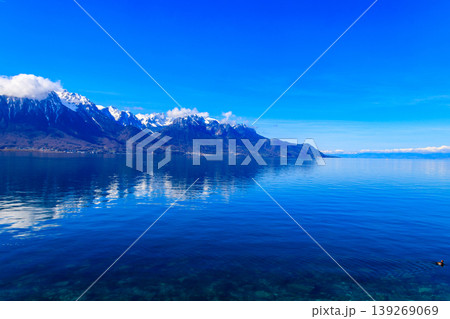 View of the Alps and Lake Geneva in Montreux, Switzerland View of the Alps and Lake Geneva in Montreux, Switzerland 139269069
