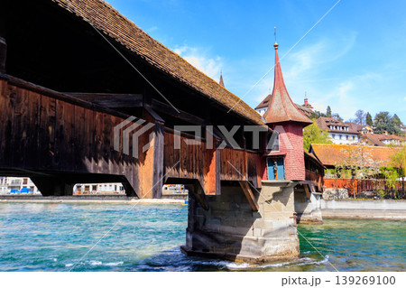 Spreuer bridge spanning the river Reuss in the city of Lucerne, Switzerland Spreuer bridge spanning the river Reuss in the city of Lucerne, Switzerland 139269100