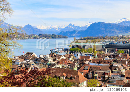 View of the old town of Lucerne (Luzern) city and Lake Lucerne in Switzerland. View from above View of the old town of Lucerne (Luzern) city and Lake Lucerne in Switzerland. View from above 139269108