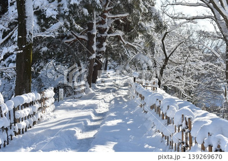 雪化粧した庭園の散策路と冬景色 雪化粧した庭園の散策路と冬景色 139269670