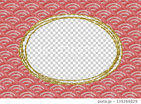 [Japanese-style horizontal frame with Seigaiha wave pattern] Hand-embroidered illustration material 139269829
