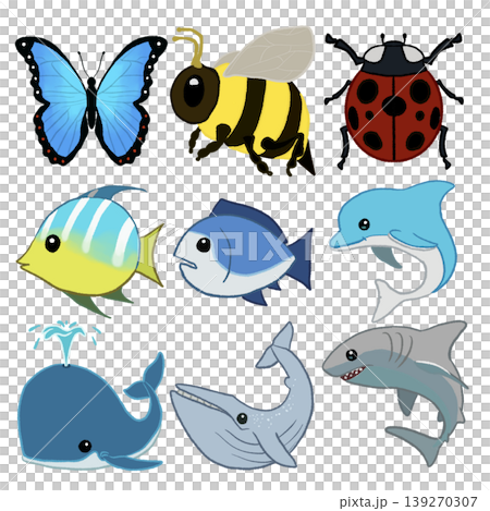 一組描繪各種生物的插圖 一組描繪各種生物的插圖 139270307